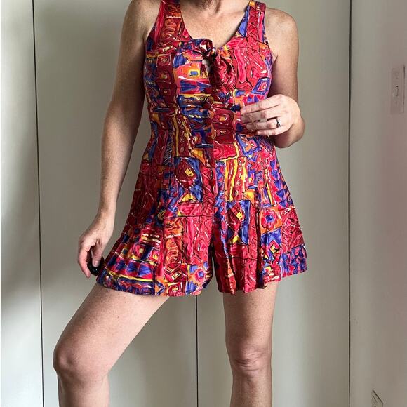 Vintage 80s Romper Size Small Graphic Print Fun Summer Vacation Vibes Bright - Picture 1 of 8